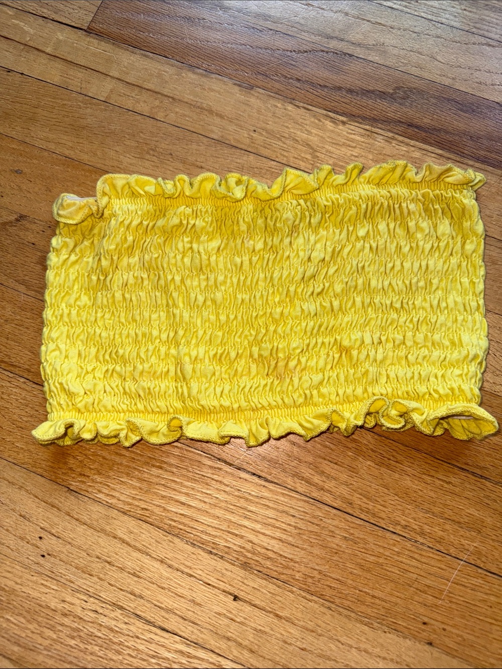 Topshop Yellow Smocked Tube Top with Ruffle Trim